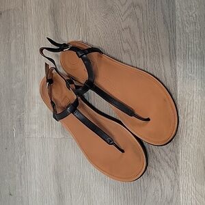 Fitflop Size 11 Tia Toe Thong Sandals Black Comfort Beach Leather